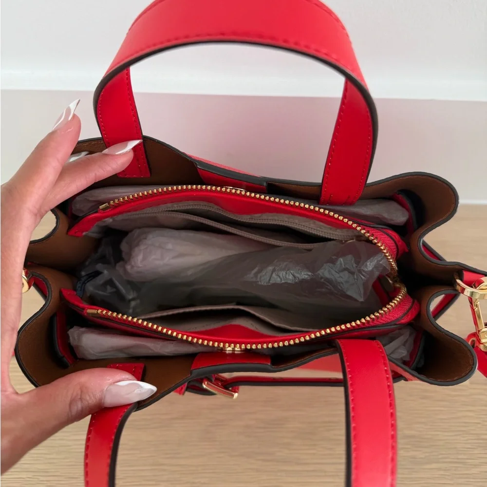 NEW Michael Kors Emilia Small Pebbled Leather Satchel Bright Red